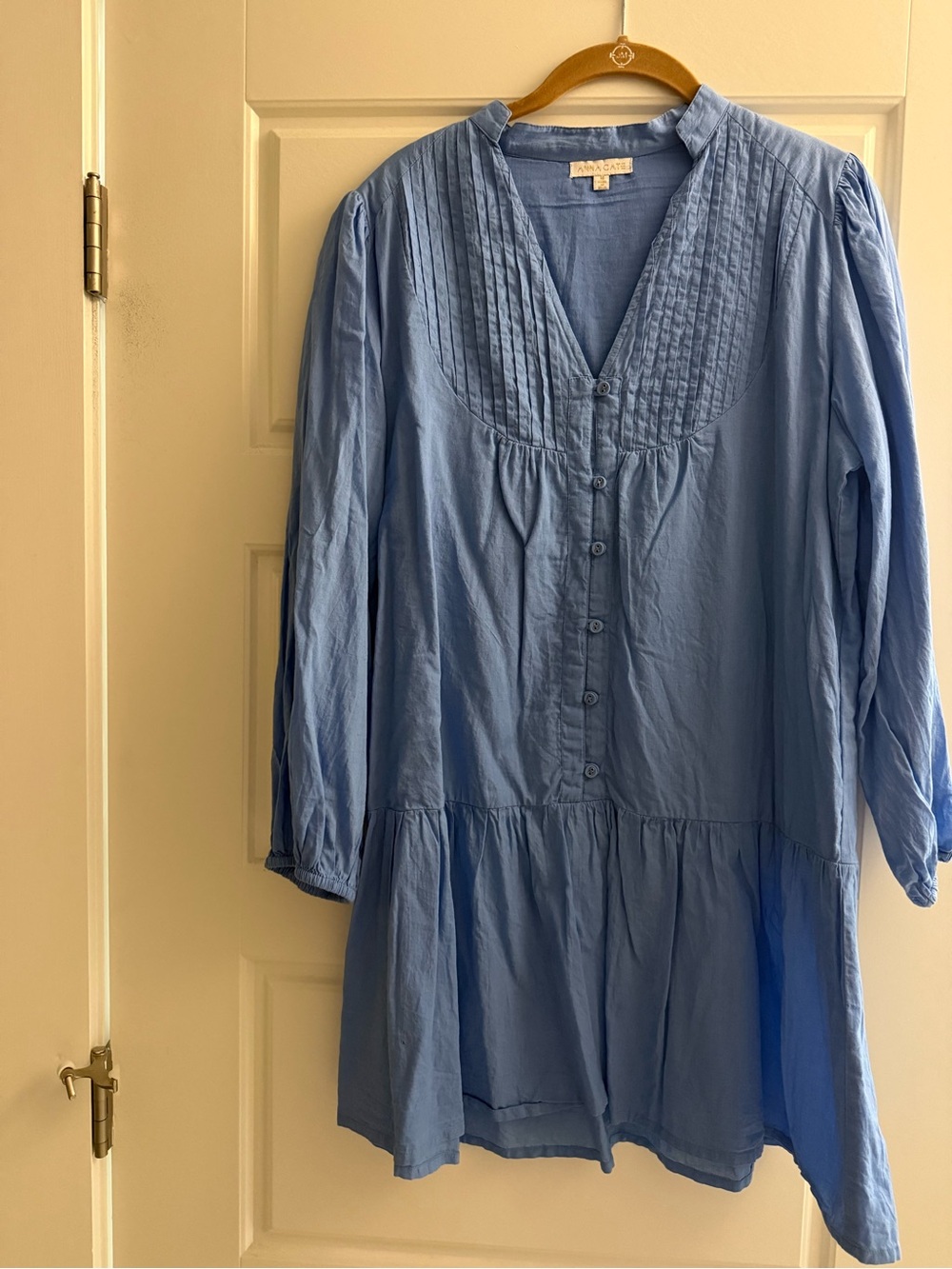 Anna Cate Light Blue Pintuck Button-Front Tunic Dress